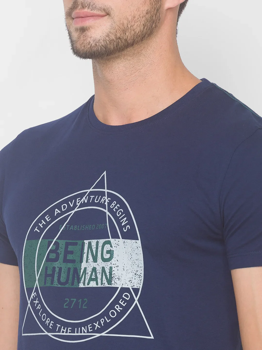 Blue Regular Fit Men's Short Sleeves T-Shirt by Being Human Clothing - Image 4