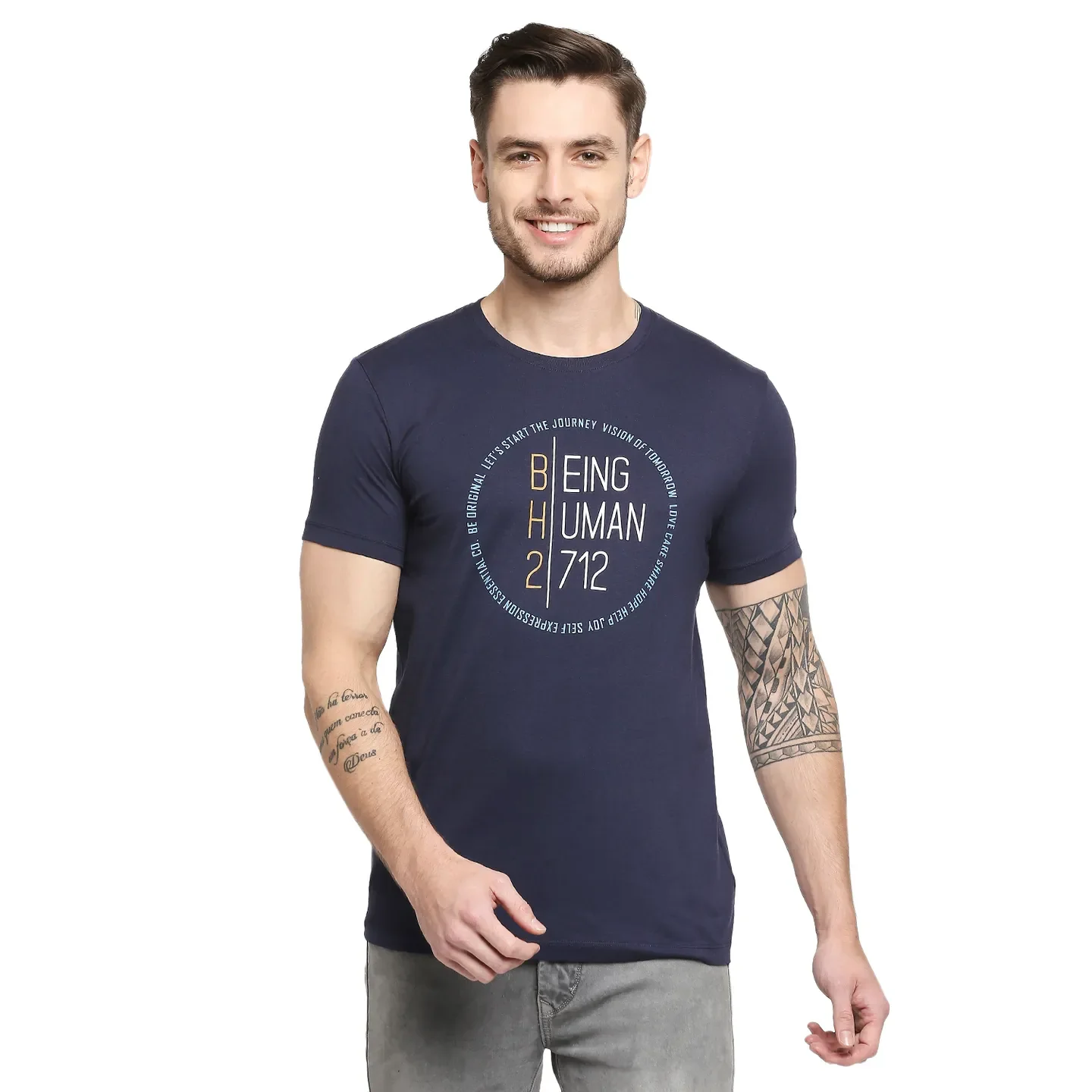 Blue Regular Fit Men's Short Sleeves T-Shirt by Being Human Clothing