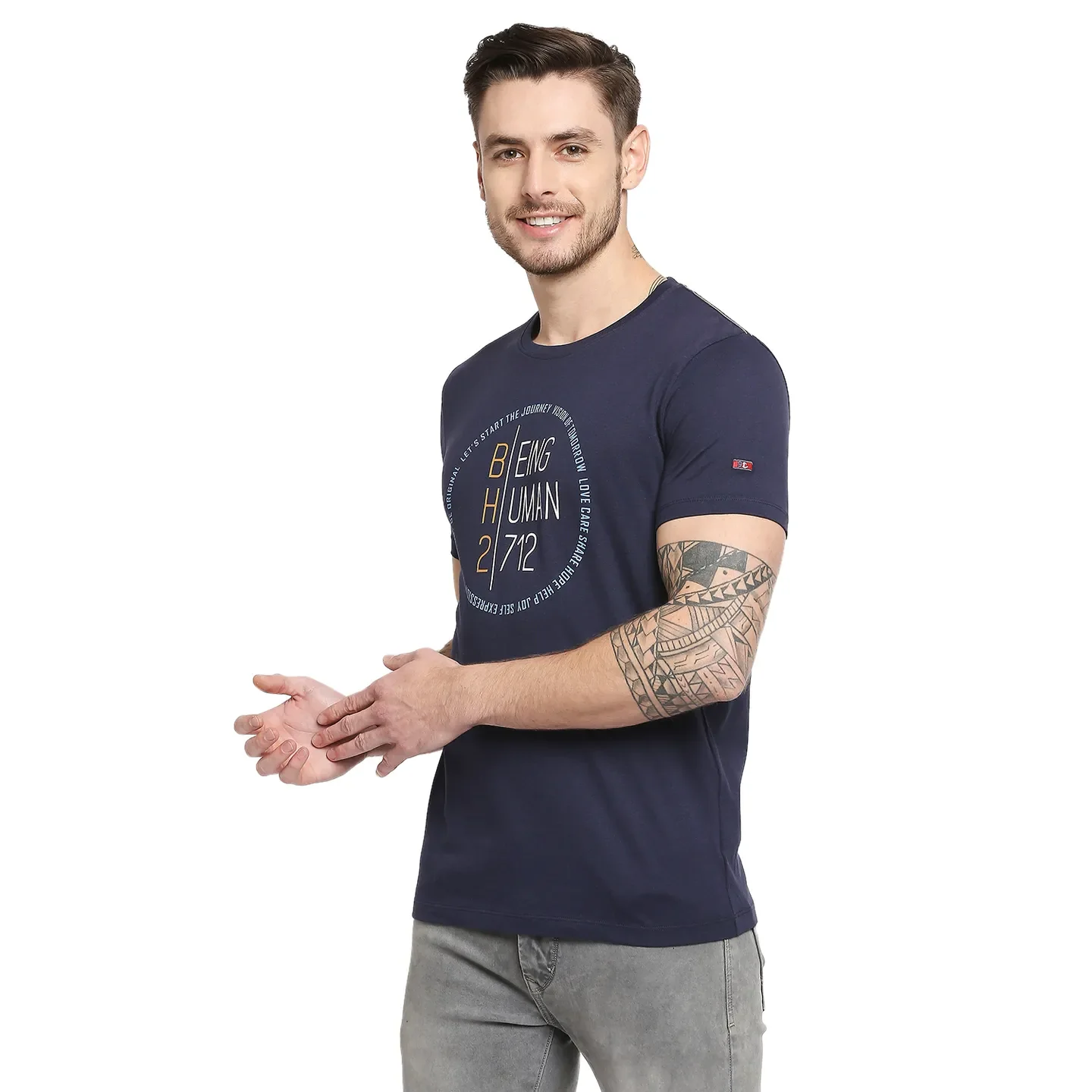 Blue Regular Fit Men's Short Sleeves T-Shirt by Being Human Clothing - Image 3
