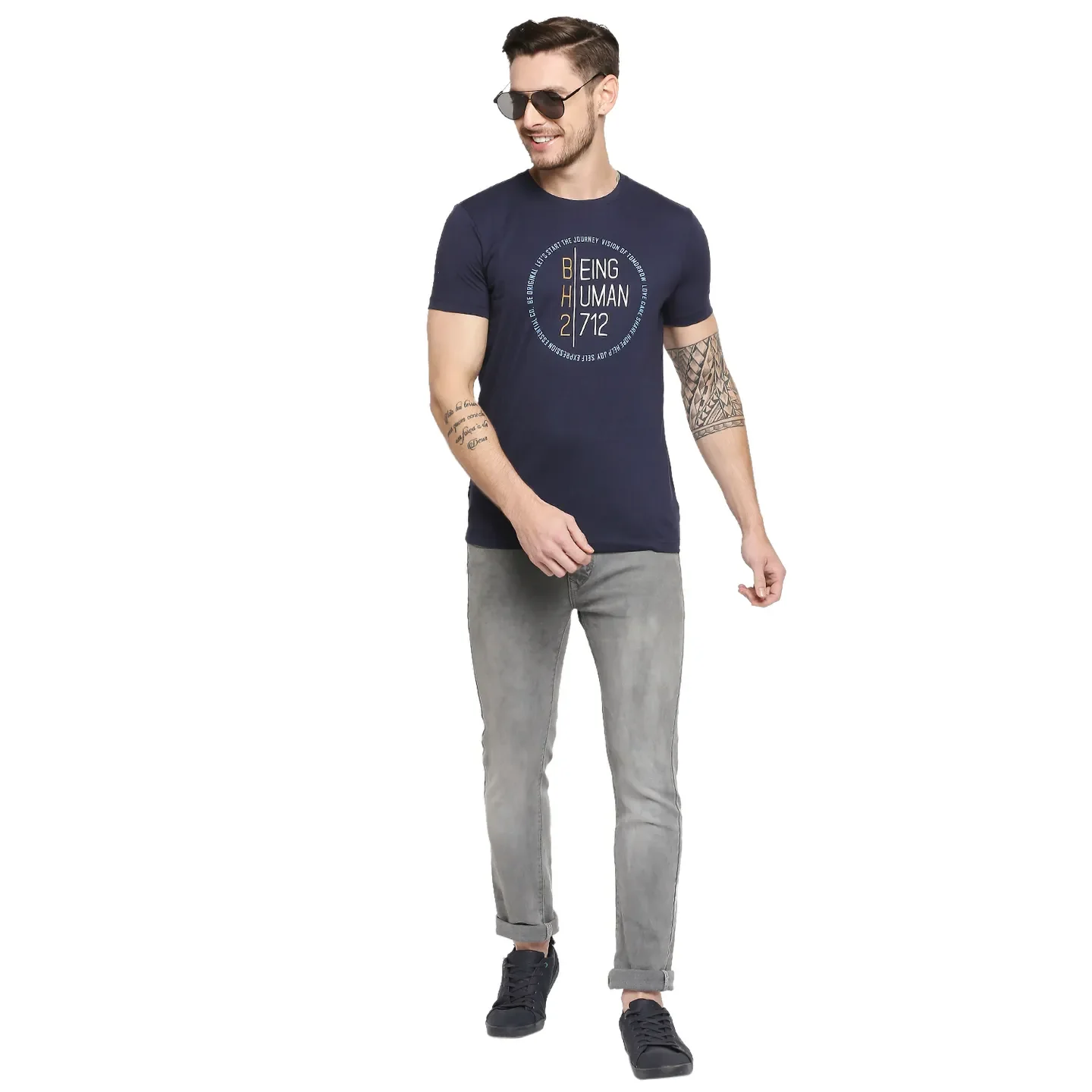 Blue Regular Fit Men's Short Sleeves T-Shirt by Being Human Clothing - Image 6
