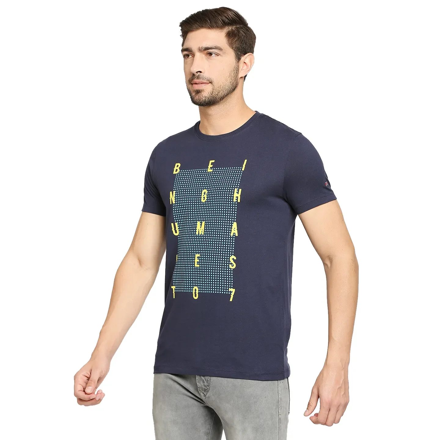 Blue Regular Fit Men's Short Sleeves T-Shirt by Being Human Clothing - Image 3