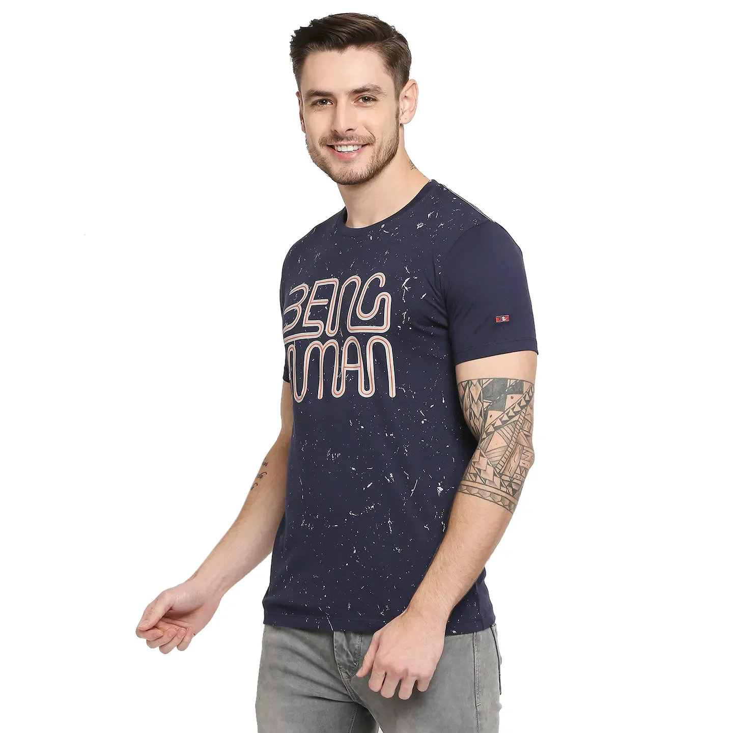 Blue Regular Fit Men's Short Sleeves T-Shirt by Being Human Clothing - Image 5