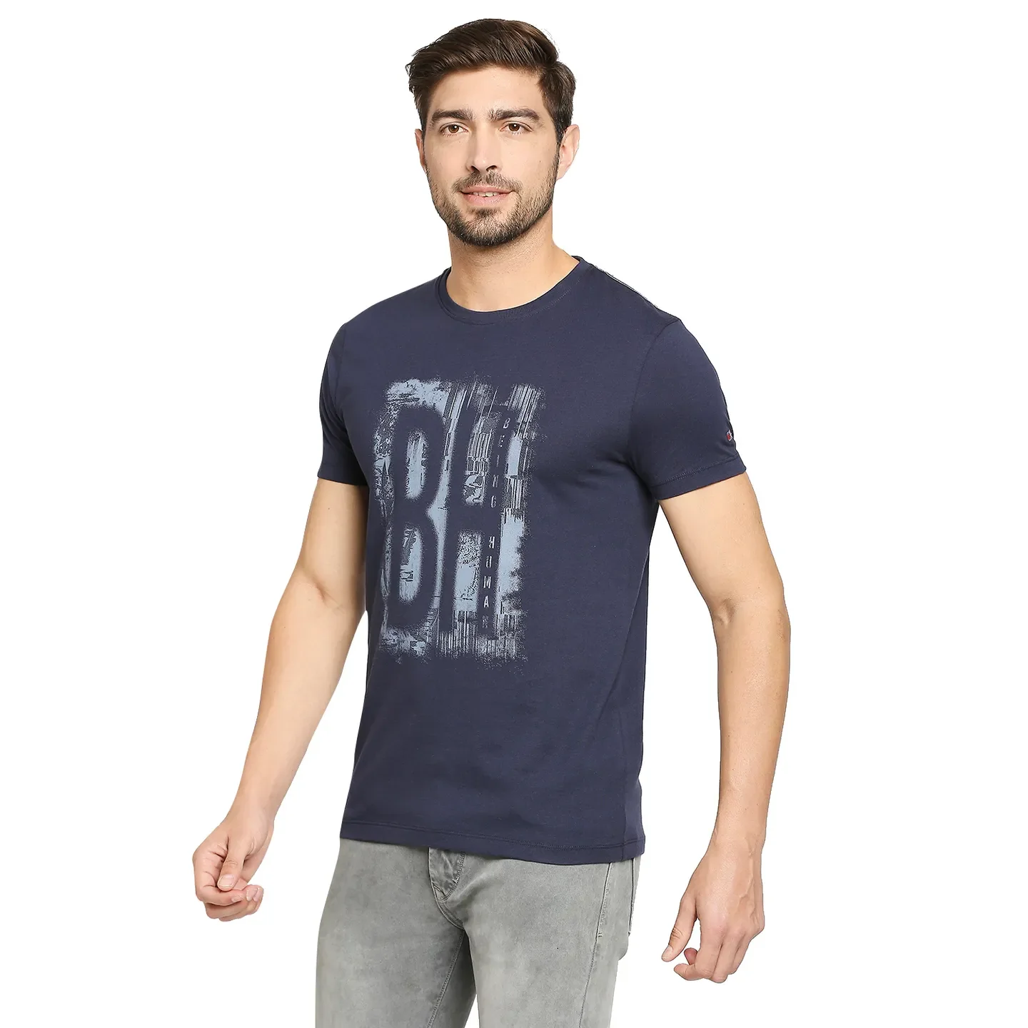 Blue Regular Fit Men's Short Sleeves T-Shirt by Being Human Clothing - Image 4