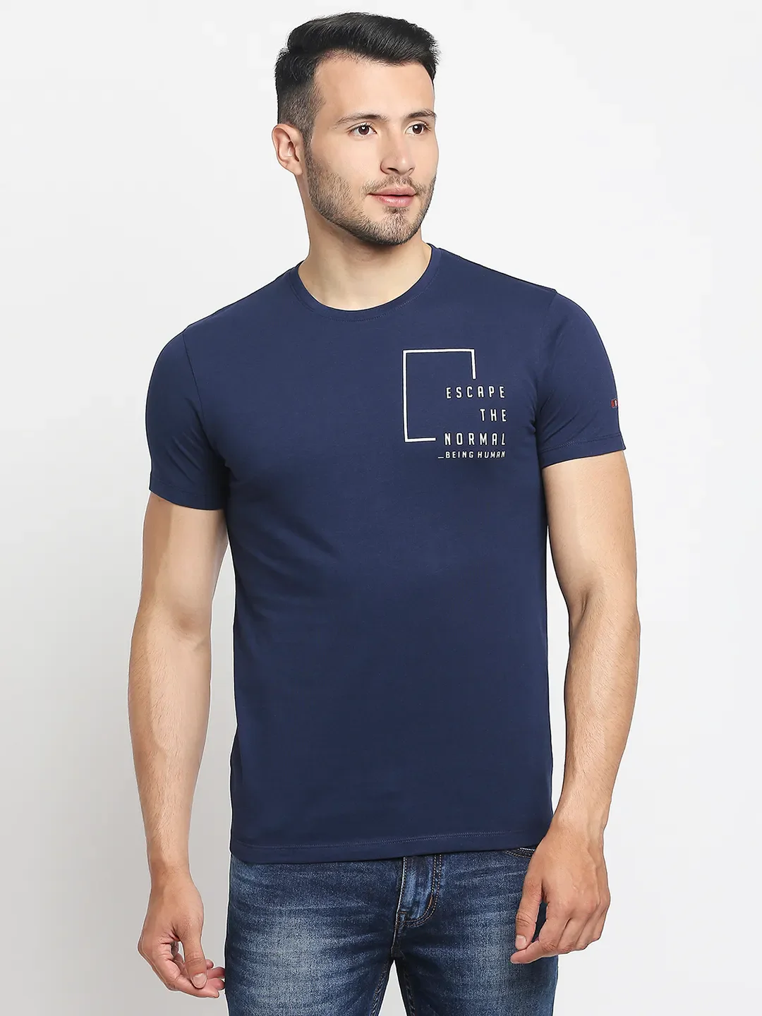 Blue Regular Fit Men's Short Sleeves T-Shirt by Being Human Clothing