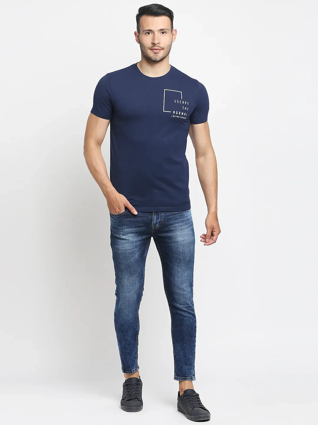 Blue Regular Fit Men's Short Sleeves T-Shirt by Being Human Clothing - Image 6