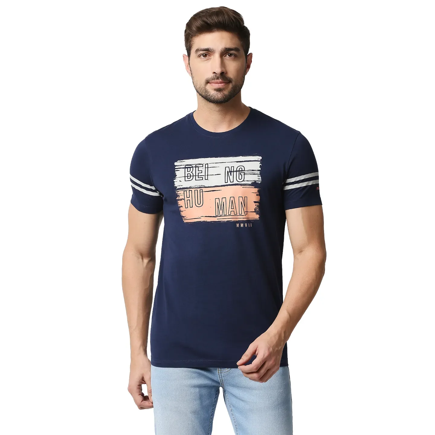Blue Regular Fit Men's Short Sleeves T-Shirt by Being Human Clothing