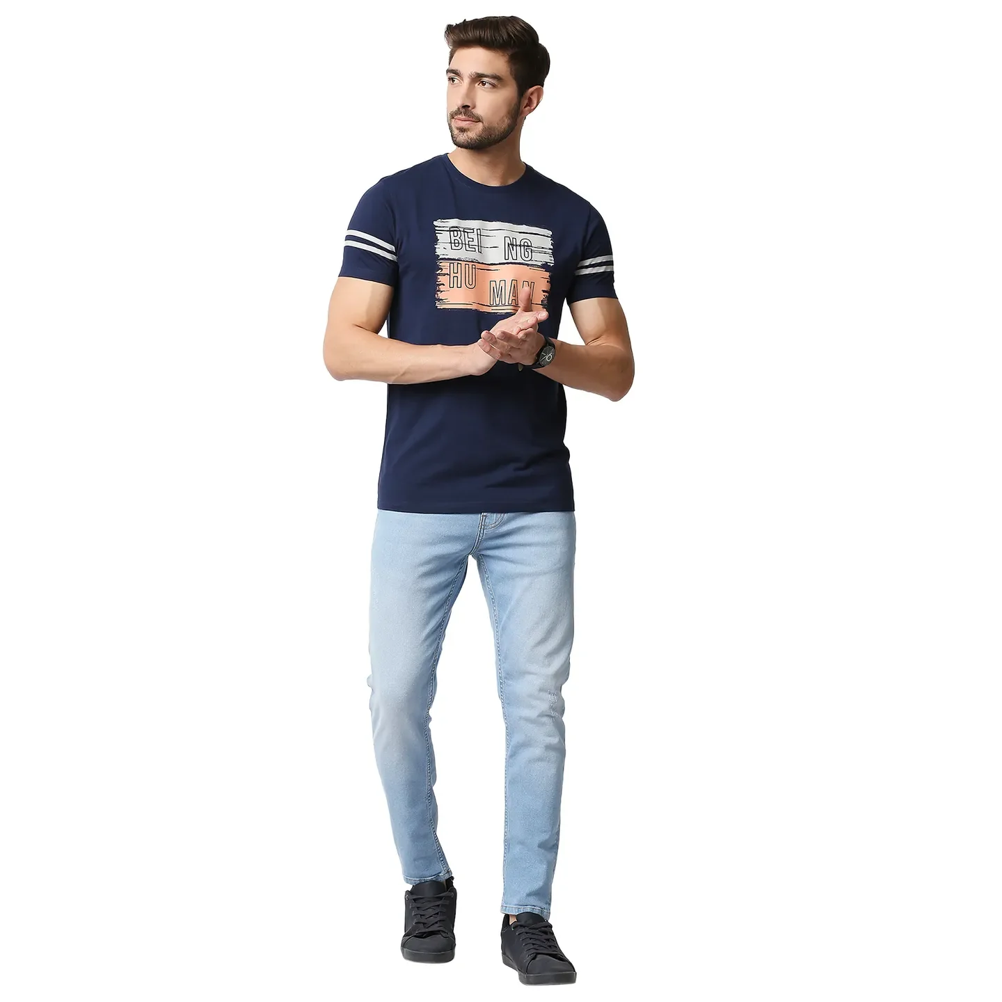 Blue Regular Fit Men's Short Sleeves T-Shirt by Being Human Clothing - Image 6
