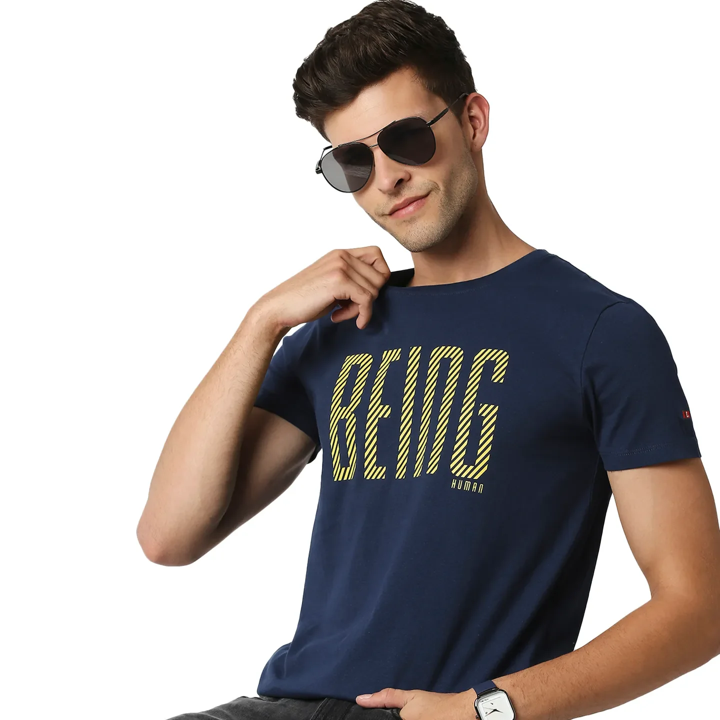 Blue Regular Fit Men's Short Sleeves T-Shirt by Being Human Clothing - Image 7