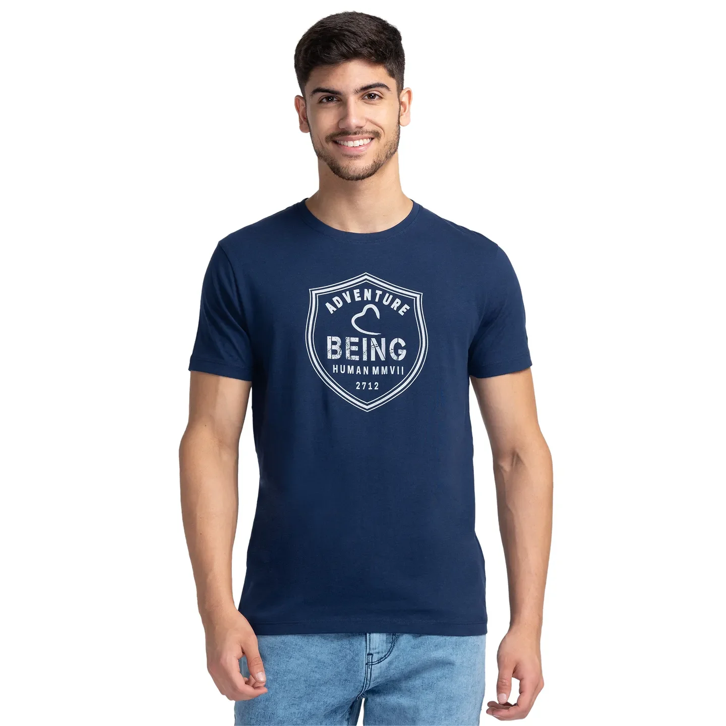 Blue Regular Fit Men's Short Sleeves T-Shirt by Being Human Clothing