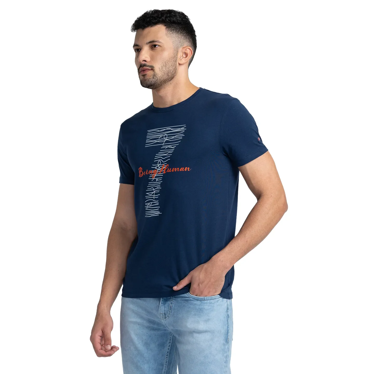Blue Regular Fit Men's Short Sleeves T-Shirt by Being Human Clothing - Image 4