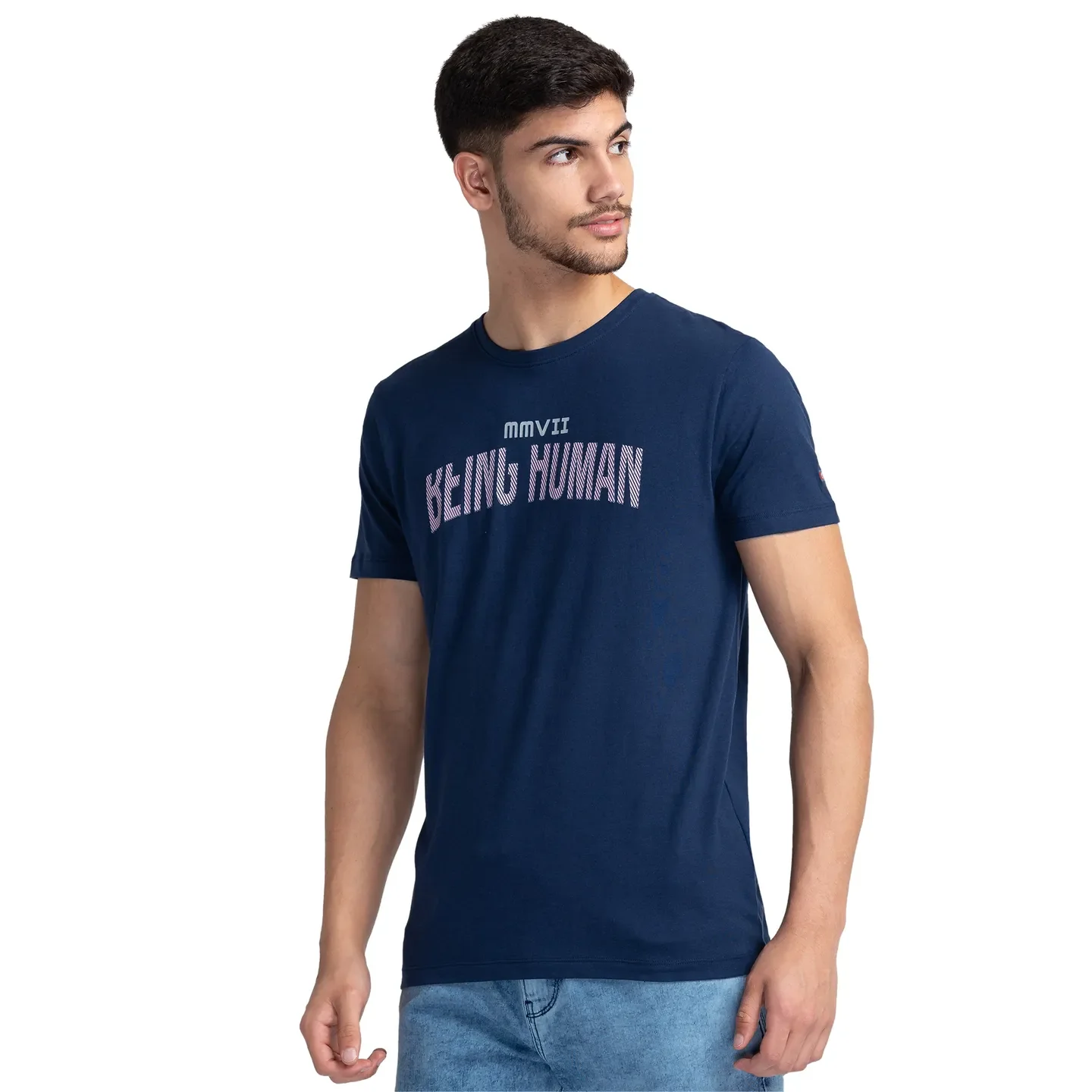 Blue Regular Fit Men's Short Sleeves T-Shirt by Being Human Clothing - Image 4