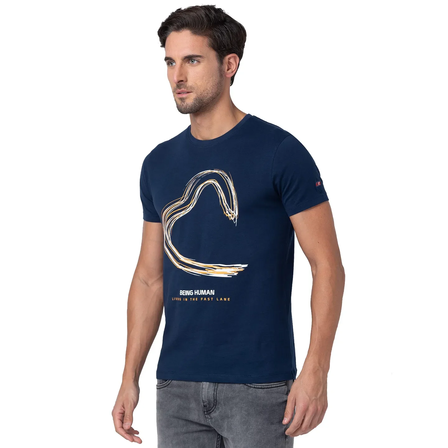 Blue Regular Fit Men's Short Sleeves T-Shirt by Being Human Clothing - Image 4