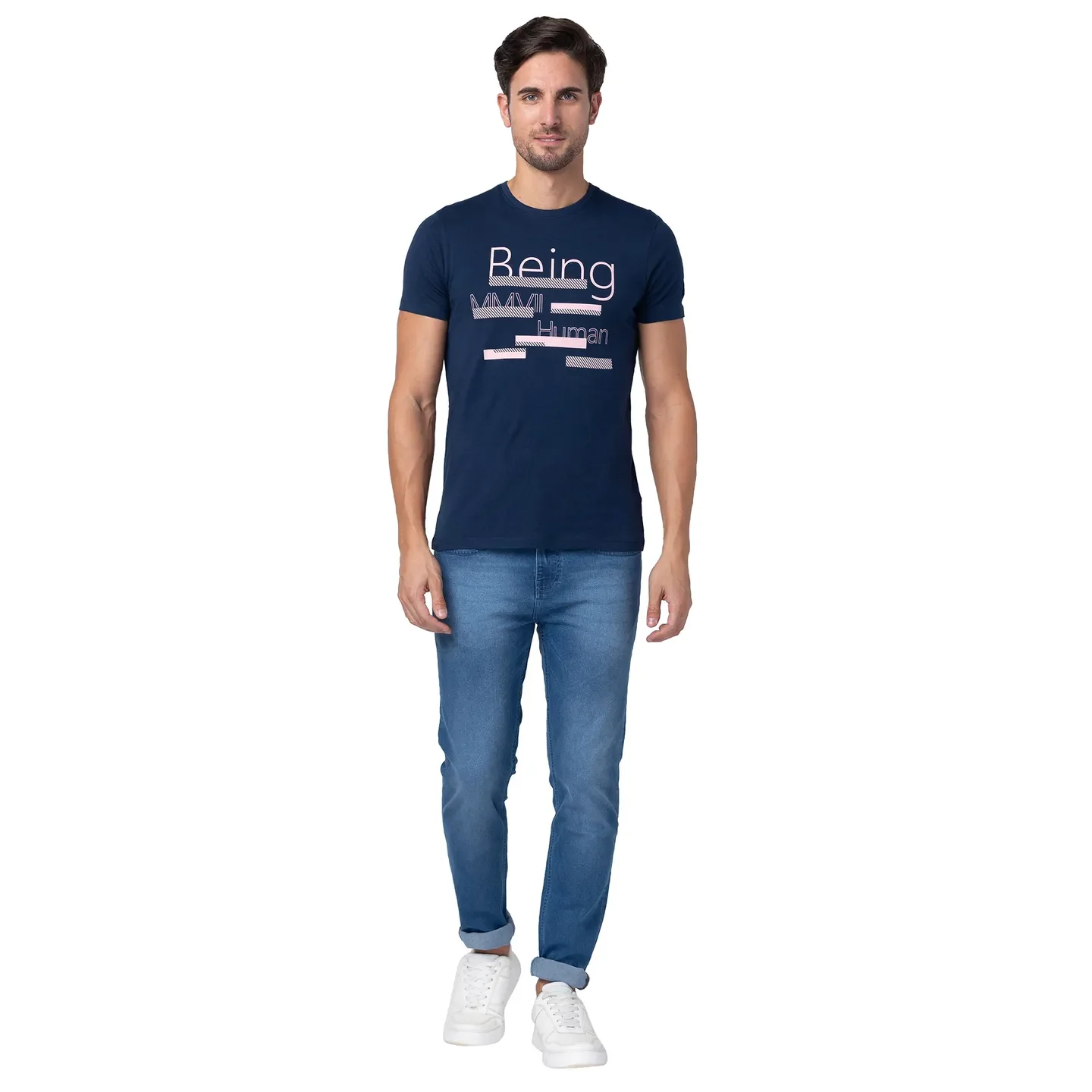 Blue Regular Fit Men's Short Sleeves T-Shirt by Being Human Clothing - Image 2