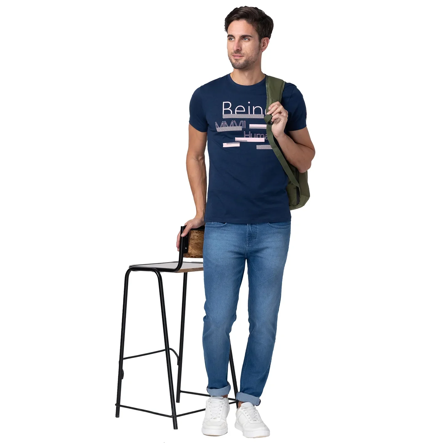 Blue Regular Fit Men's Short Sleeves T-Shirt by Being Human Clothing - Image 6