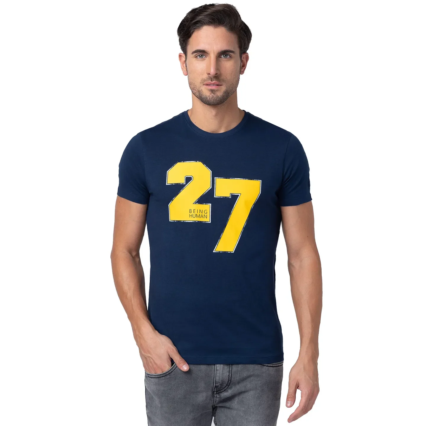 Blue Regular Fit Men's Short Sleeves T-Shirt by Being Human Clothing