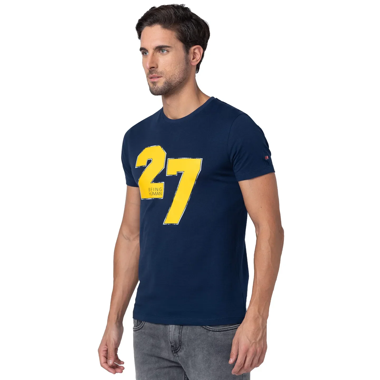 Blue Regular Fit Men's Short Sleeves T-Shirt by Being Human Clothing - Image 4