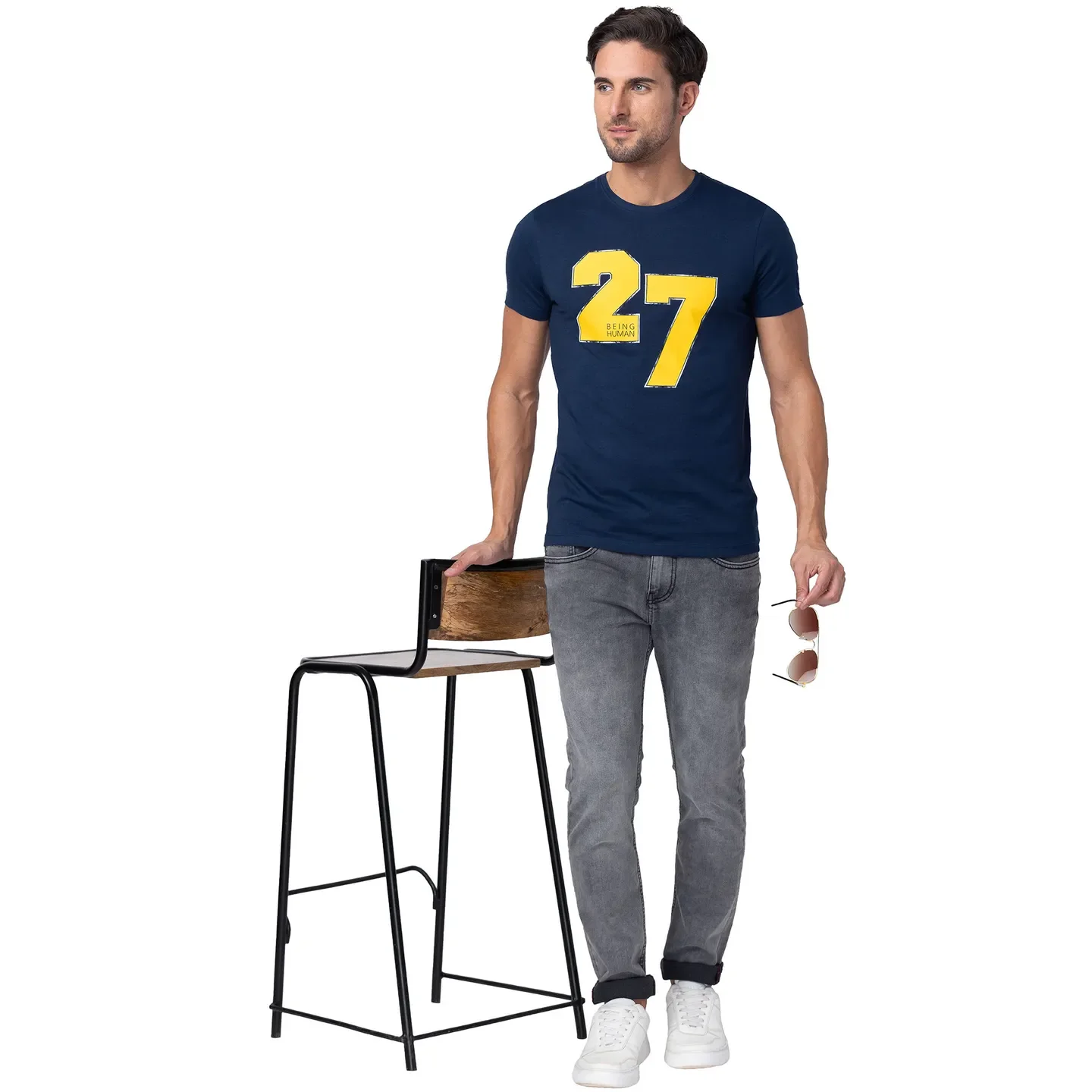 Blue Regular Fit Men's Short Sleeves T-Shirt by Being Human Clothing - Image 6