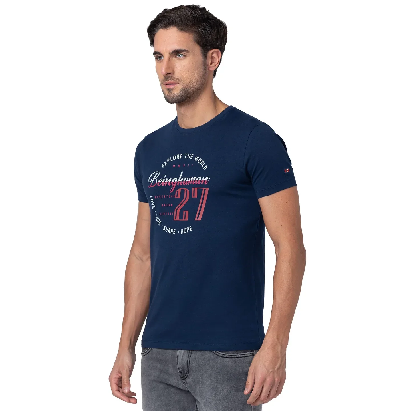Blue Regular Fit Men's Short Sleeves T-Shirt by Being Human Clothing - Image 4