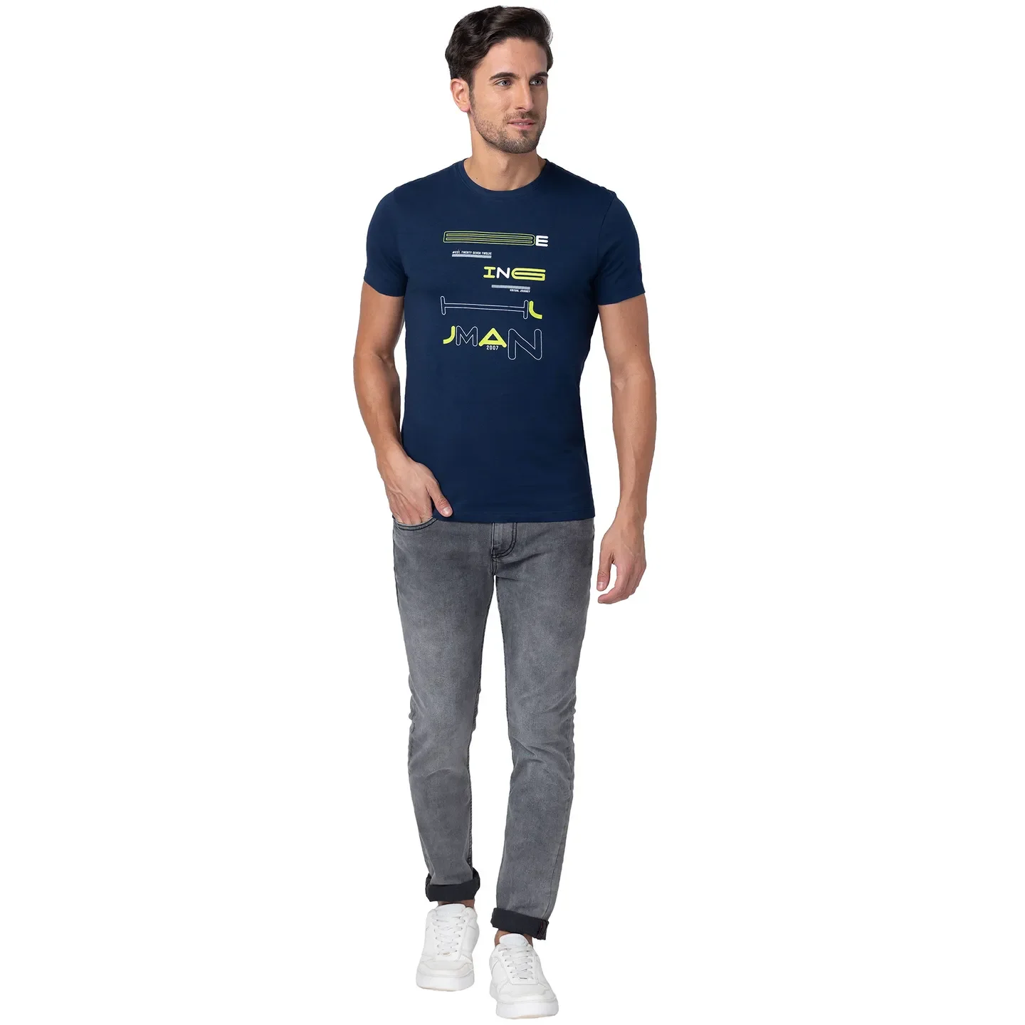 Blue Regular Fit Men's Short Sleeves T-Shirt by Being Human Clothing - Image 5