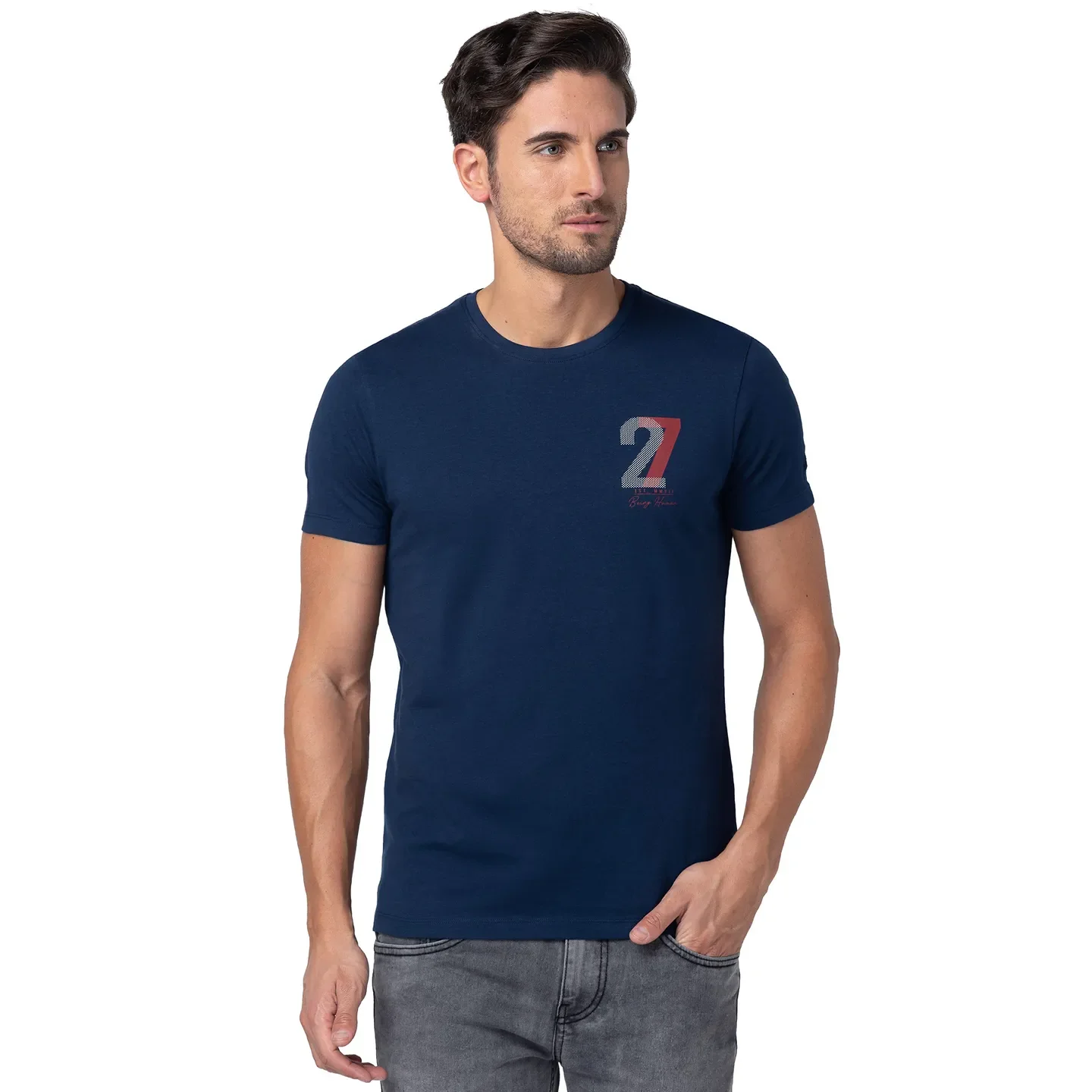 Navy Regular Fit Round Neck Men's T-Shirt by Being Human Clothing