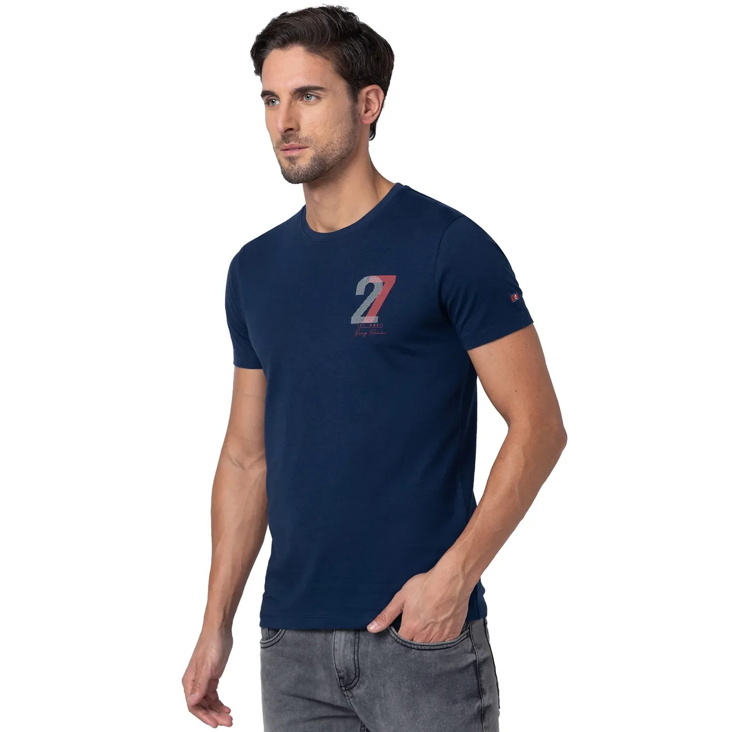 Navy Regular Fit Round Neck Men's T-Shirt by Being Human Clothing - Image 2