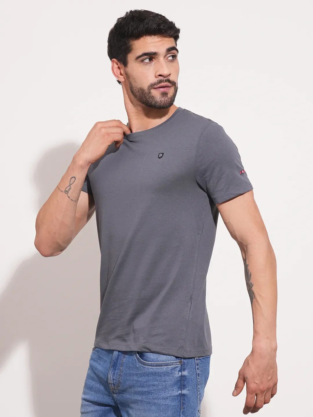 Navy Regular Fit Round Neck Men's T-Shirt by Being Human Clothing - Image 4