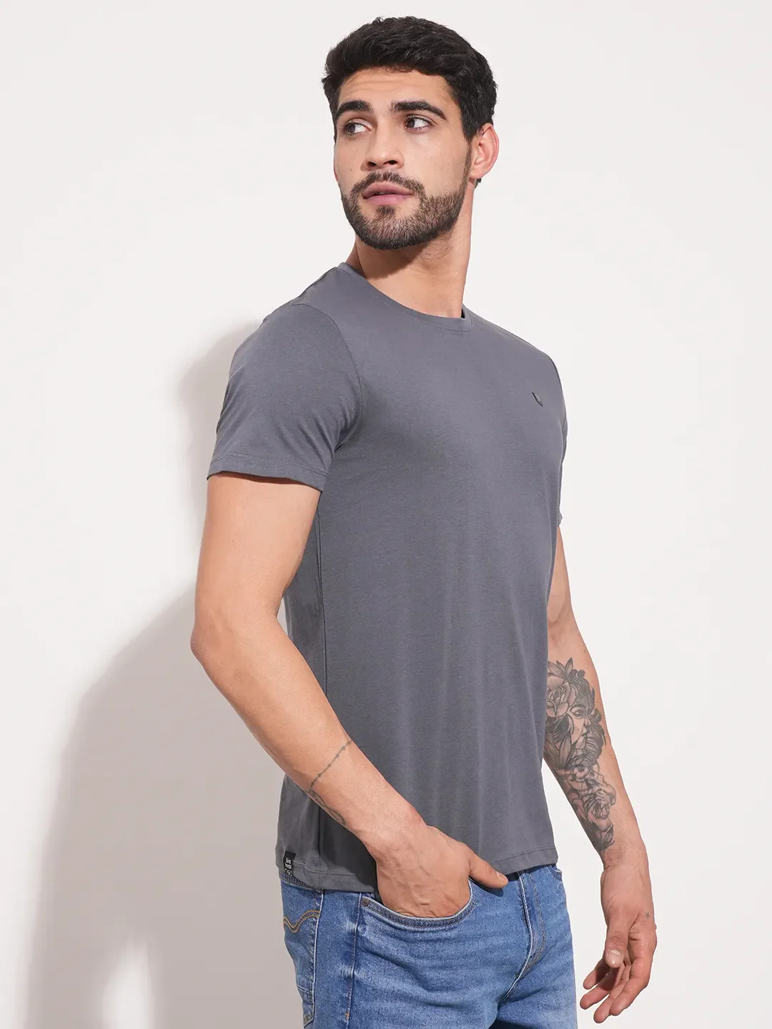 Navy Regular Fit Round Neck Men's T-Shirt by Being Human Clothing - Image 7