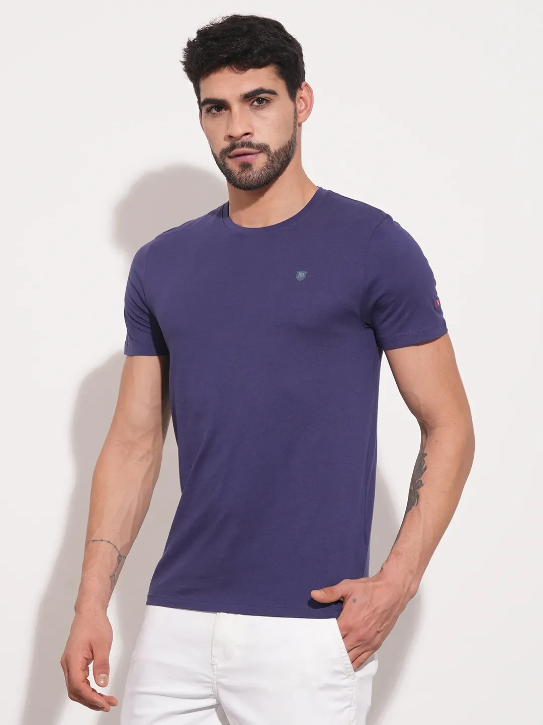 Navy Regular Fit Round Neck Men's T-Shirt by Being Human Clothing - Image 11