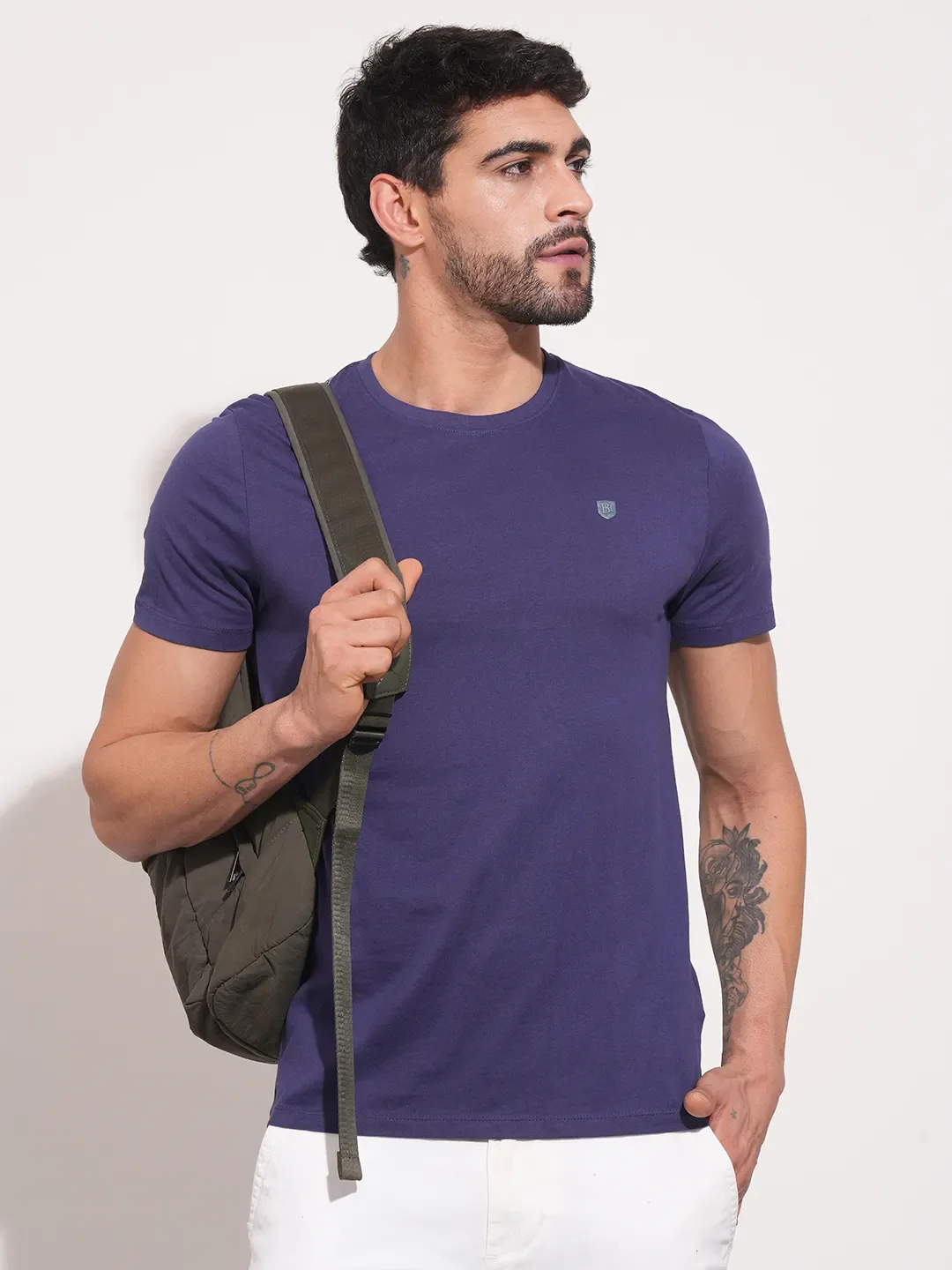 Navy Regular Fit Round Neck Men's T-Shirt by Being Human Clothing - Image 13