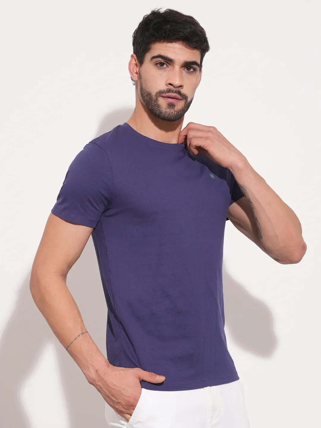 Navy Regular Fit Round Neck Men's T-Shirt by Being Human Clothing - Image 14