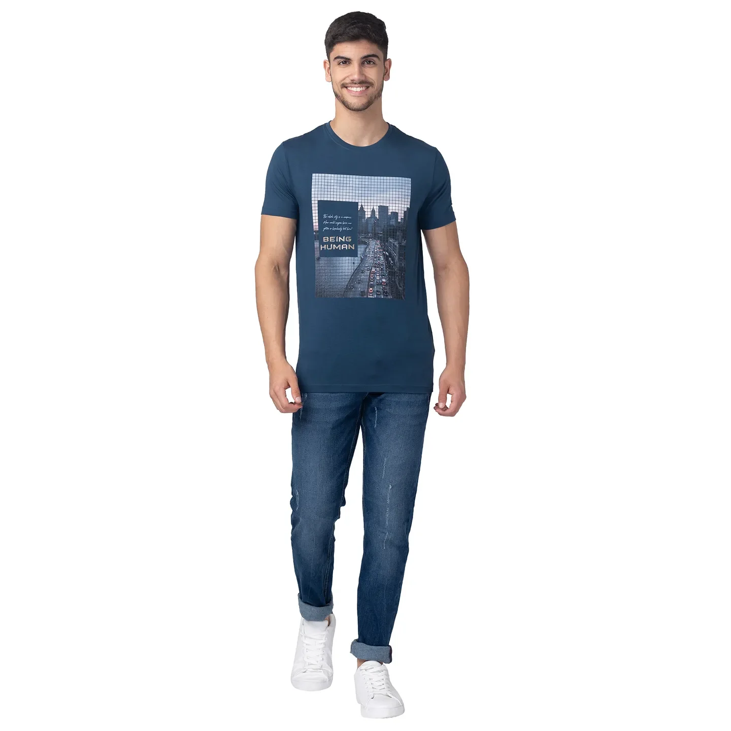 Ocean Blue Regular Fit Round Neck Men's T-Shirt by Being Human Clothing - Image 5