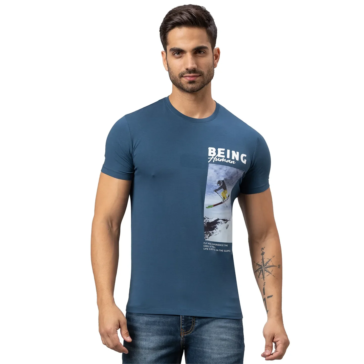 Ocean Blue Regular Fit Round Neck Men's T-Shirt by Being Human Clothing