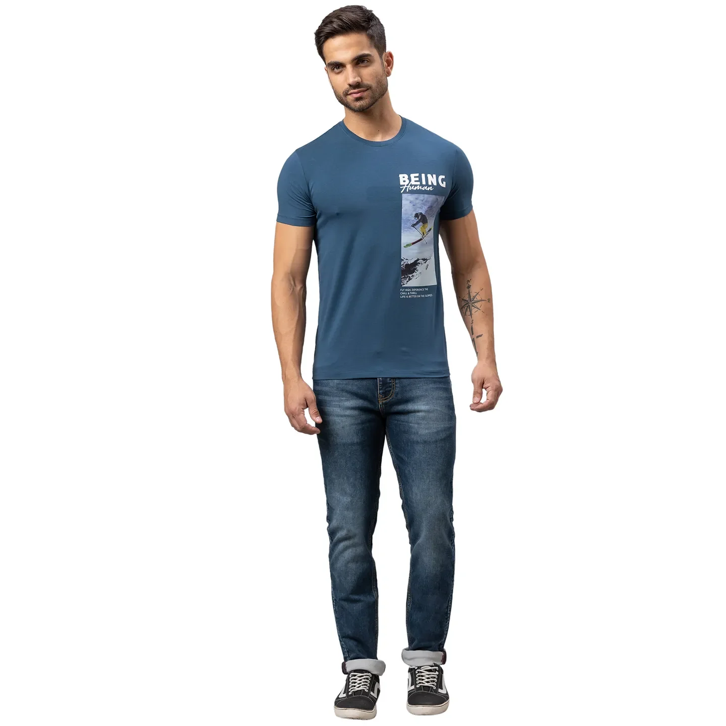 Ocean Blue Regular Fit Round Neck Men's T-Shirt by Being Human Clothing - Image 2