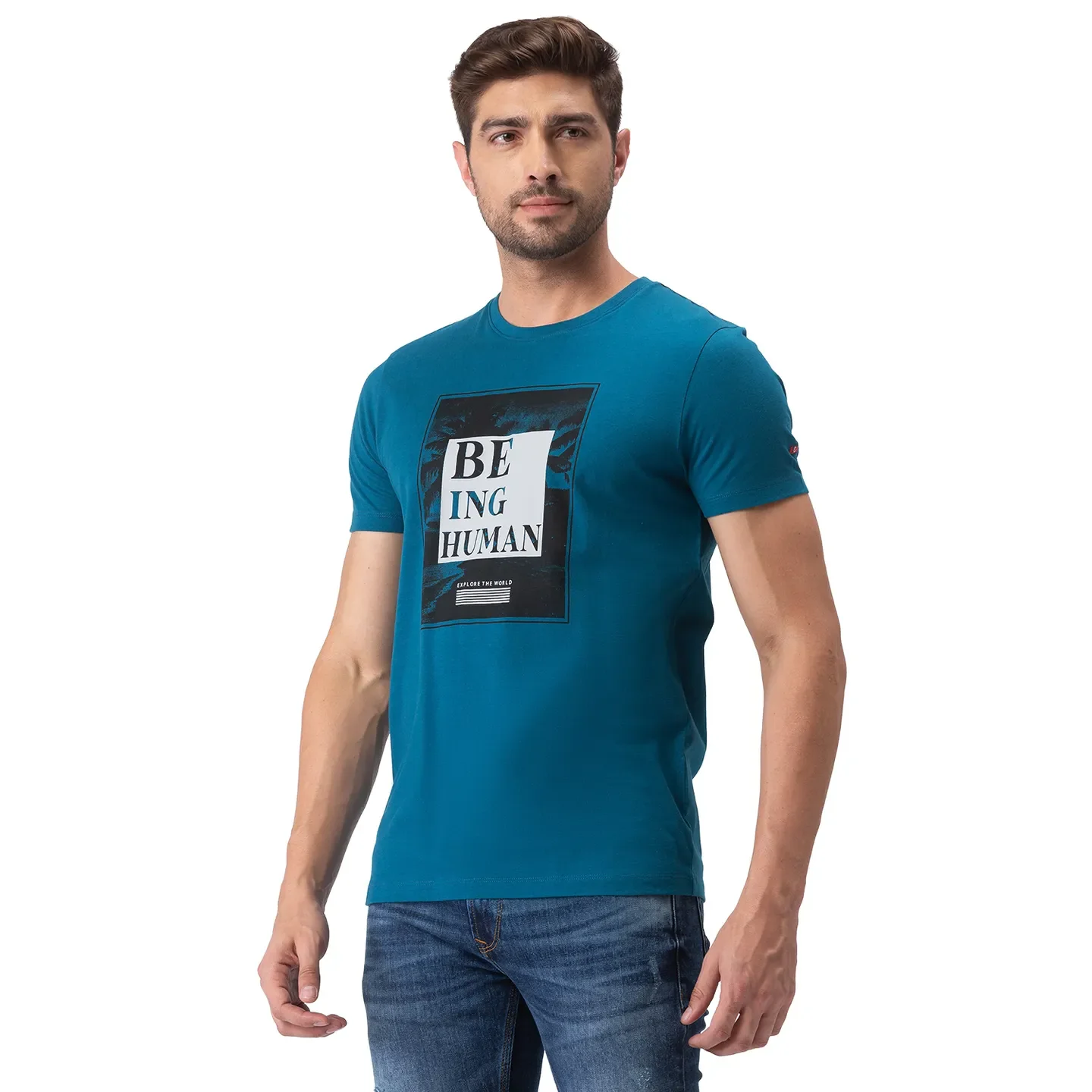 Blue Regular Fit Men's Short Sleeves T-Shirt by Being Human Clothing - Image 2