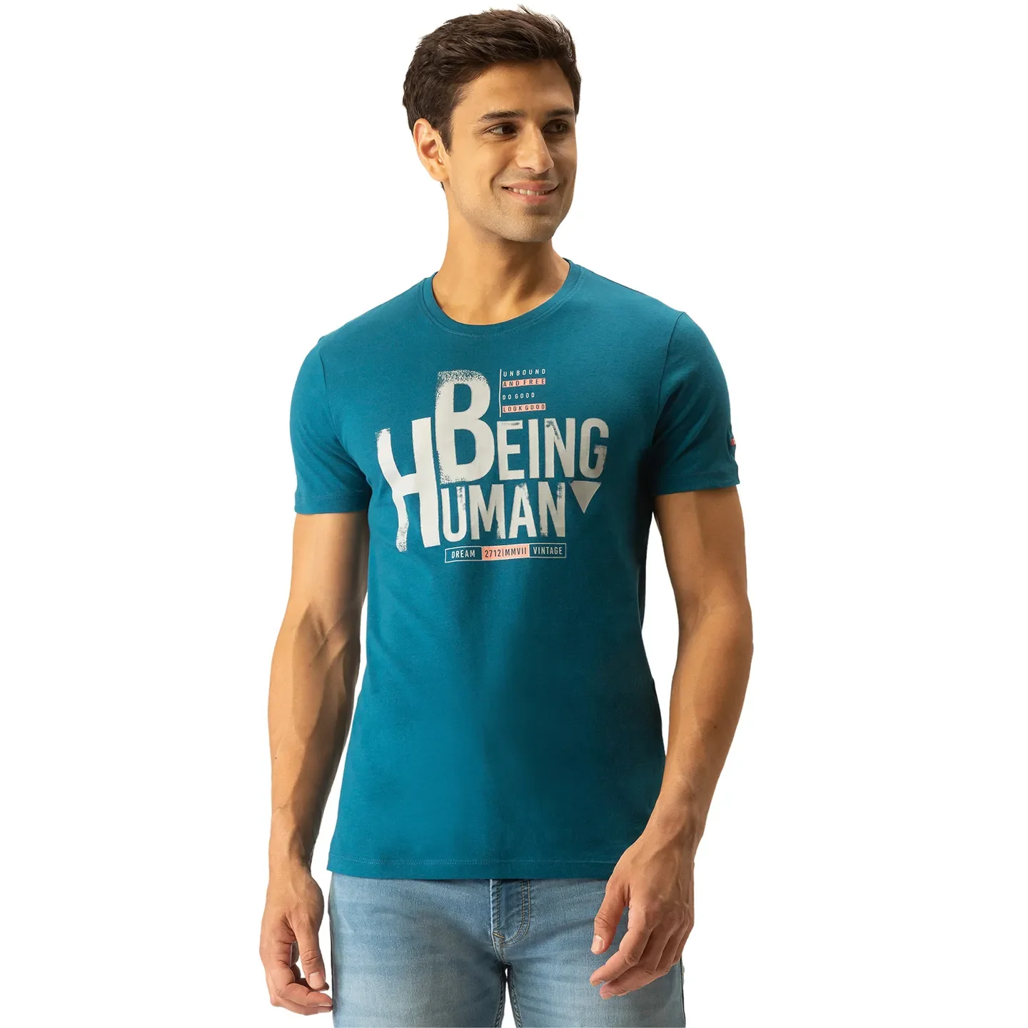 Blue Regular Fit Men's Short Sleeves T-Shirt by Being Human Clothing