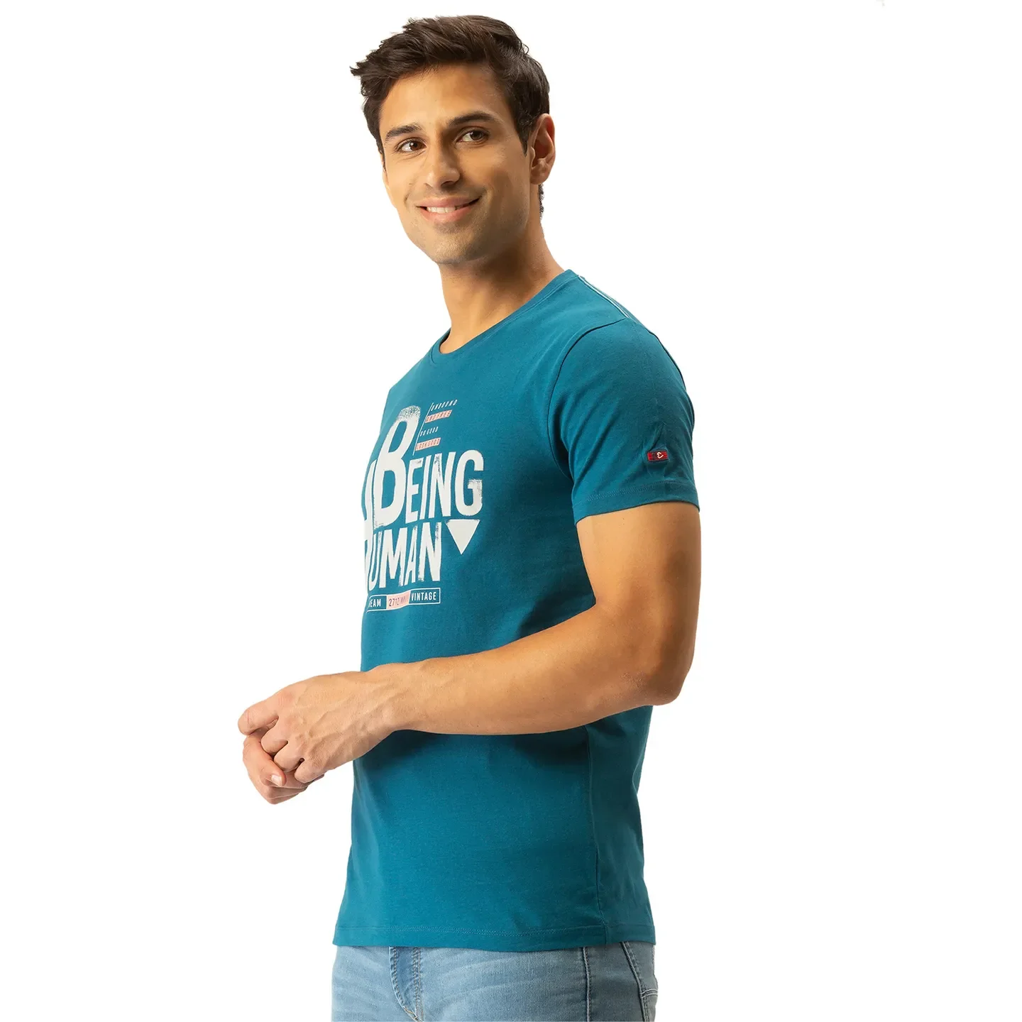 Blue Regular Fit Men's Short Sleeves T-Shirt by Being Human Clothing - Image 2