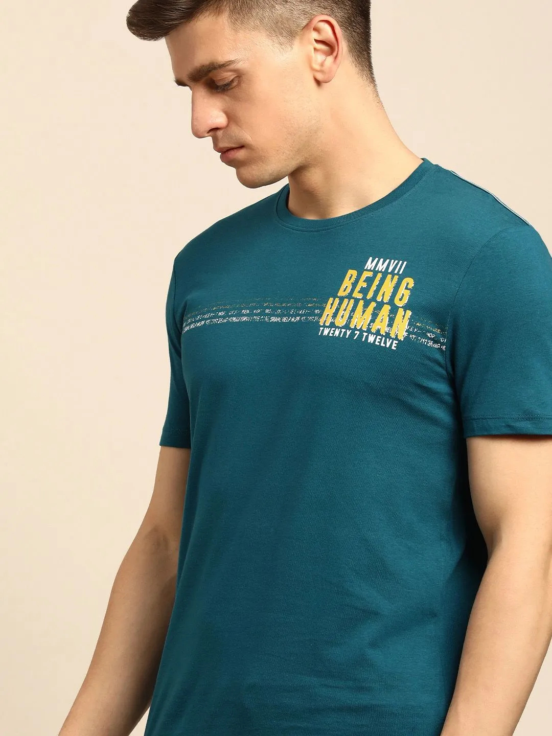 Blue Regular Fit Men's Short Sleeves T-Shirt by Being Human Clothing - Image 2