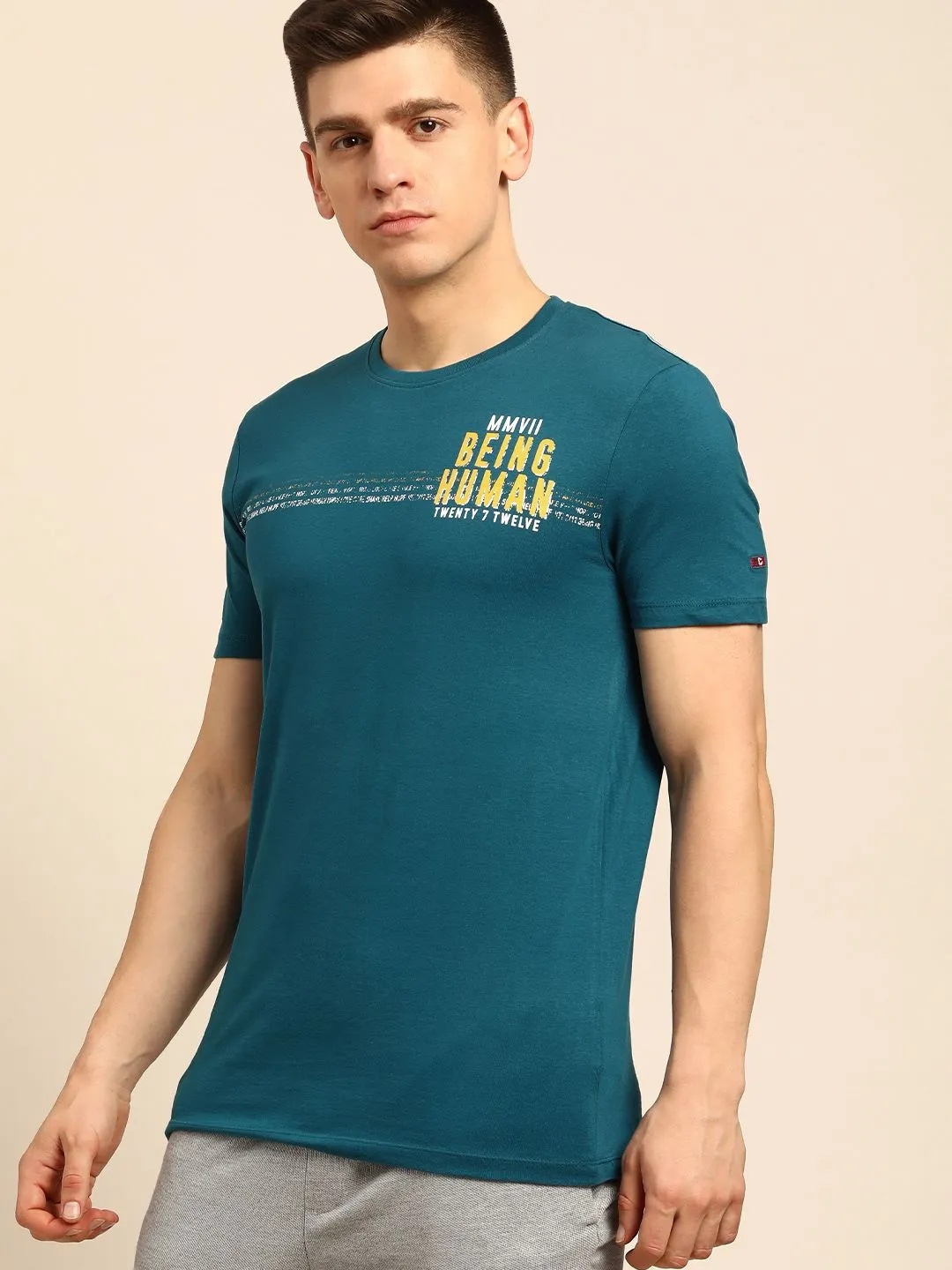 Blue Regular Fit Men's Short Sleeves T-Shirt by Being Human Clothing - Image 4