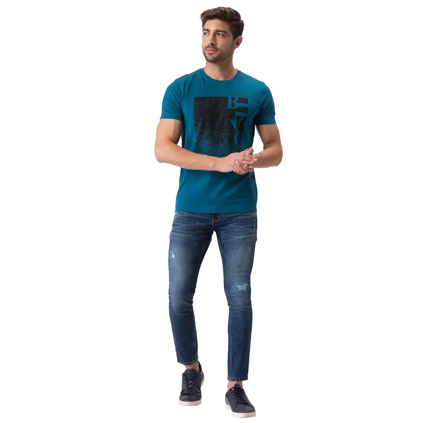 Blue Regular Fit Men's Short Sleeves T-Shirt by Being Human Clothing - Image 5