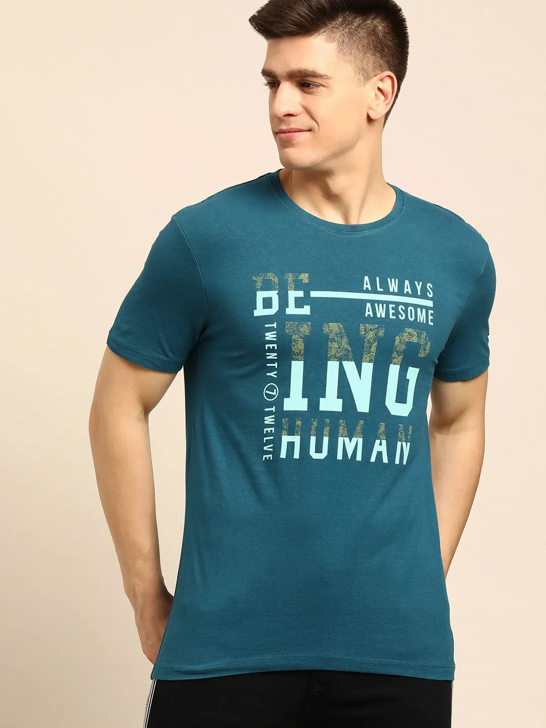 Blue Regular Fit Men's Short Sleeves T-Shirt by Being Human Clothing