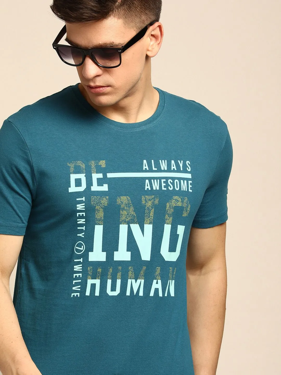 Blue Regular Fit Men's Short Sleeves T-Shirt by Being Human Clothing - Image 3