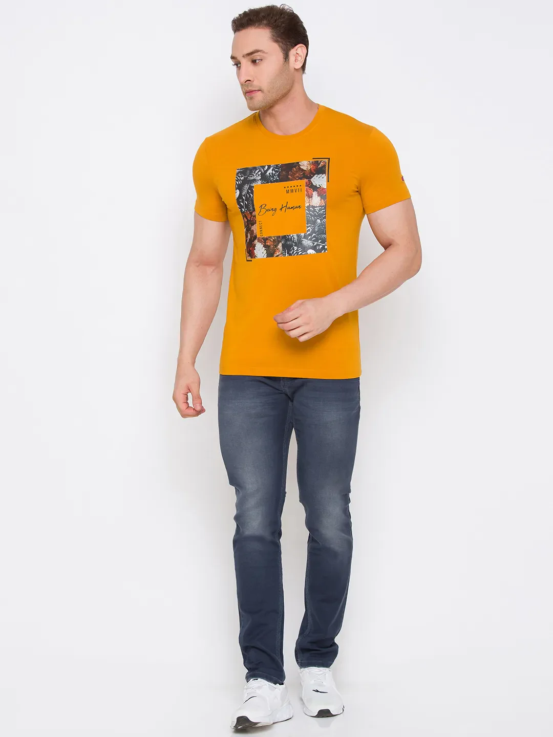 Ocher Regular Fit Round Neck Men's T-Shirt by Being Human Clothing - Image 3