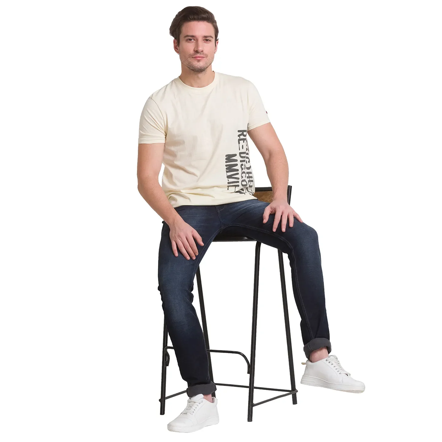 Regular Fit Off White Crew Neck T-shirt -Being Human clothing - Image 3