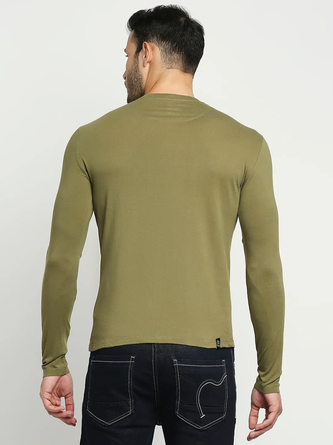 Green Regular Fit Men's Long Sleeves T-Shirt by Being Human Clothing - Image 3