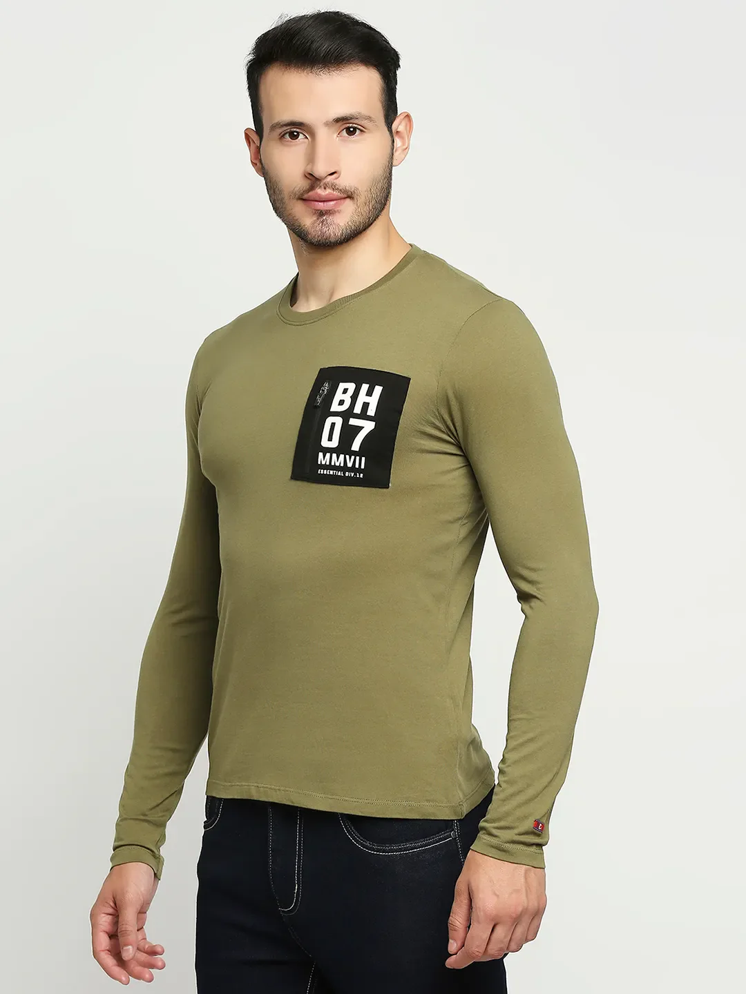 Green Regular Fit Men's Long Sleeves T-Shirt by Being Human Clothing - Image 5