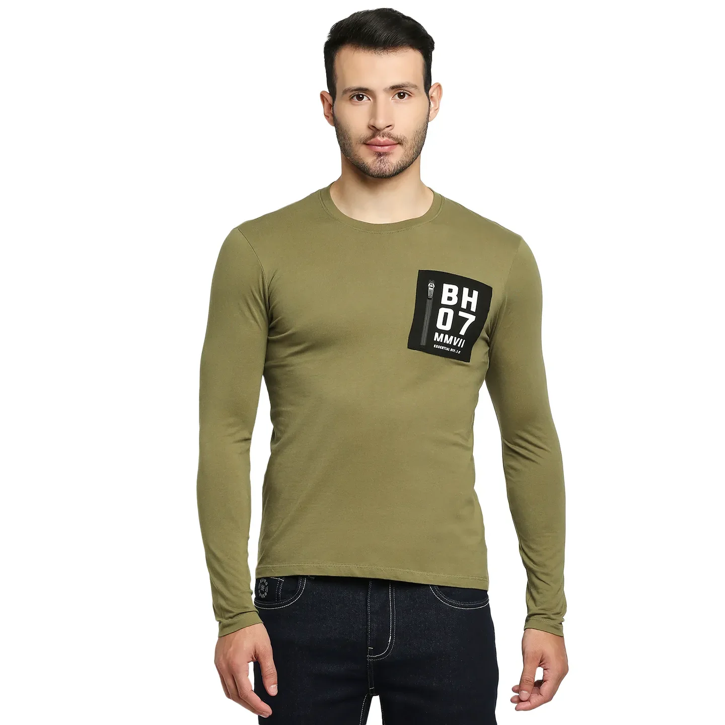Green Regular Fit Men's Long Sleeves T-Shirt by Being Human Clothing - Image 6