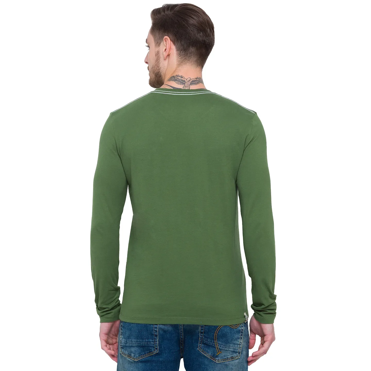 Green Regular Fit Men's Long Sleeves T-Shirt by Being Human Clothing - Image 3