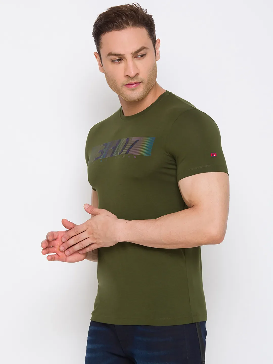 Olive Regular Fit Round Neck Men's T-Shirt by Being Human Clothing - Image 2