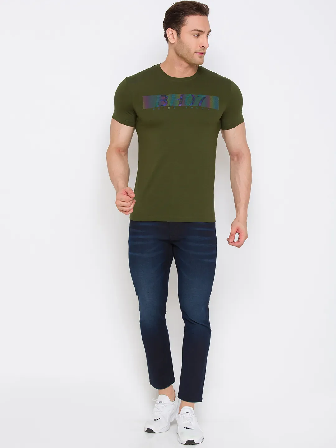 Olive Regular Fit Round Neck Men's T-Shirt by Being Human Clothing - Image 5