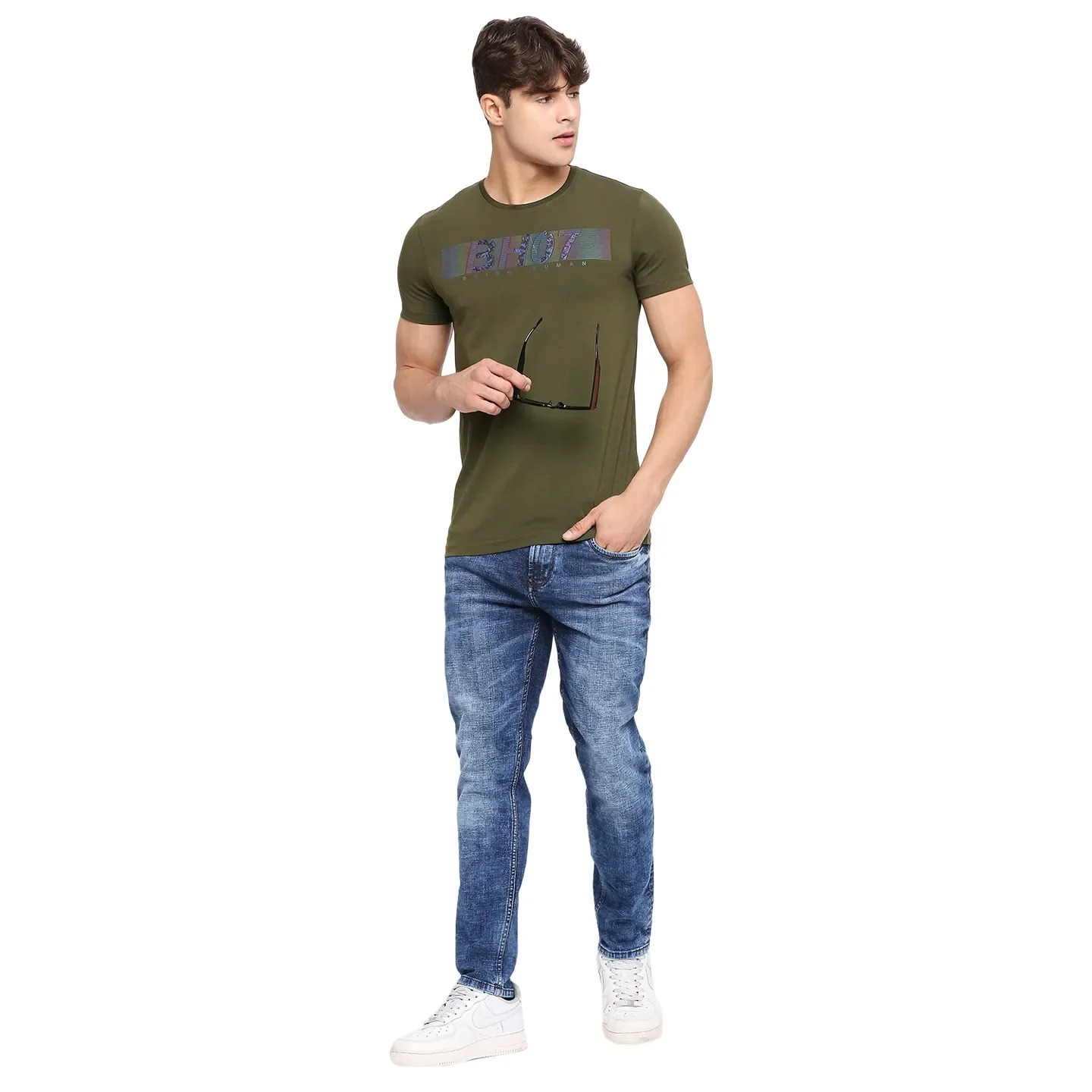 Olive Regular Fit Round Neck Men's T-Shirt by Being Human Clothing - Image 6